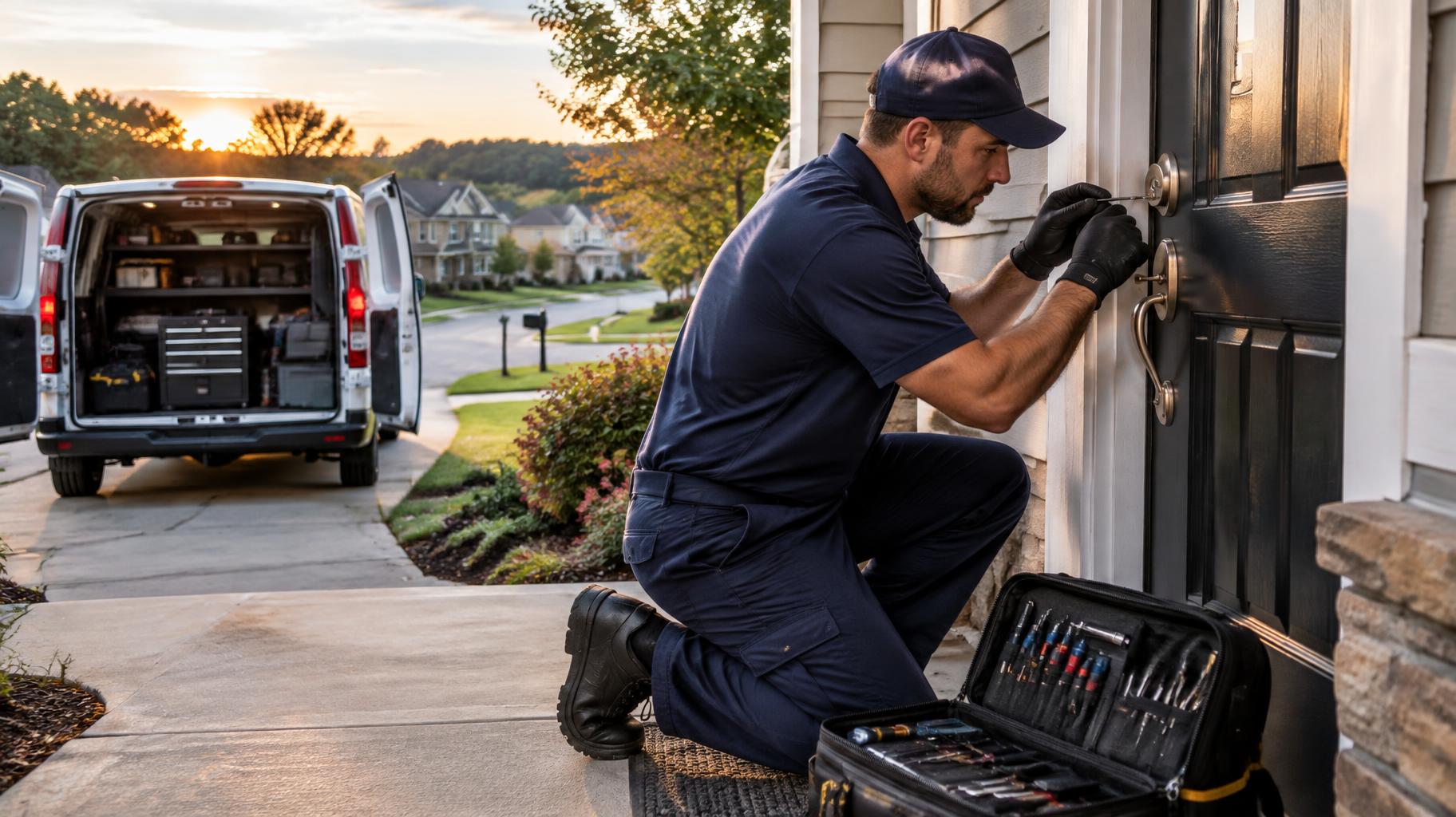 Denver Locksmith emergency mobile locksmith helping with an urgent residential lock in Denver, NC